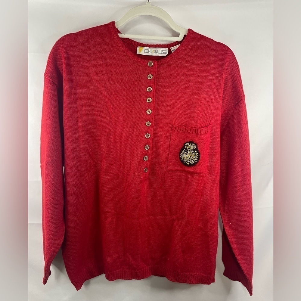 CHAUS wool blend collegiate red sweater. So bright and festive
